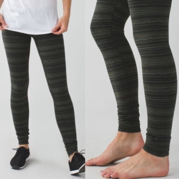 Lululemon | Wunder Under Pant III Cyber Stripe, Gator Green, Black | Size 6 - Picture 3 of 13